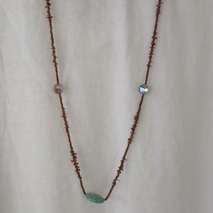 Necklace-New-36" Beaded, Bronze, brown, turquoise